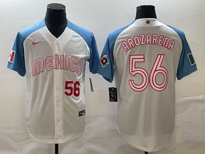 Men 2023 World Cub Mexico 56 Arozarena White blue Nike MLB Jersey18